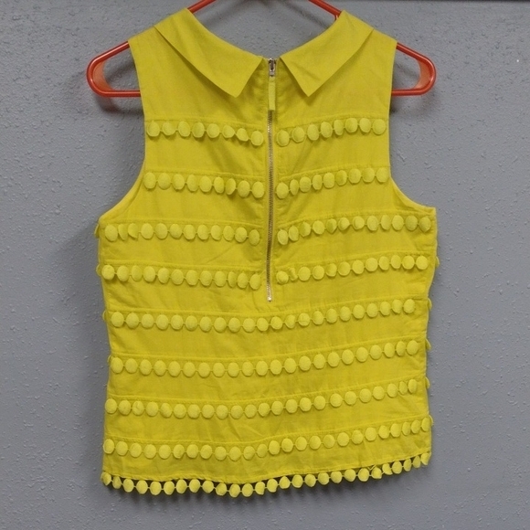 J. Crew Yellow Textured Tank Top with Pom-Pom Detail Y2K, Romantic, Femenina. - Picture 5 of 12